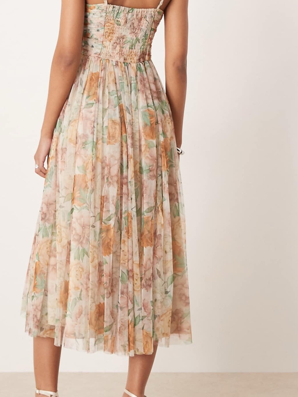 Floral Bustier Midi Dress in Blush and Peach - Picture 2 of 12
